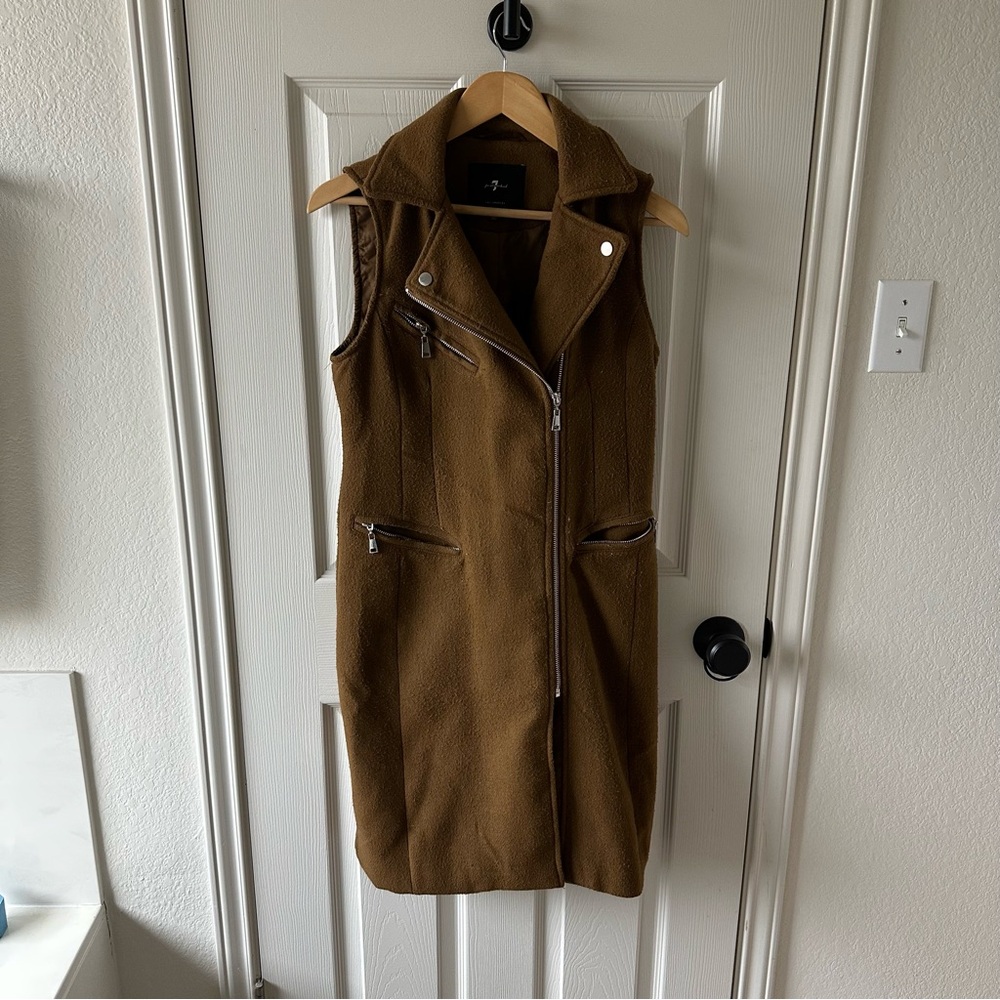 7 FOR ALL MANKIND Small Long Moto Asymmetrical Zip Knit Vest Camel Vegan